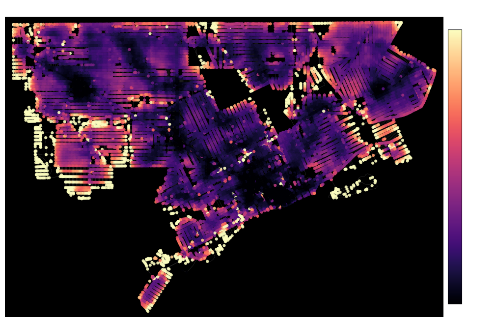 Kullback-Leibler divergence overlaid as a heatmap over a map of the city of Detroit
